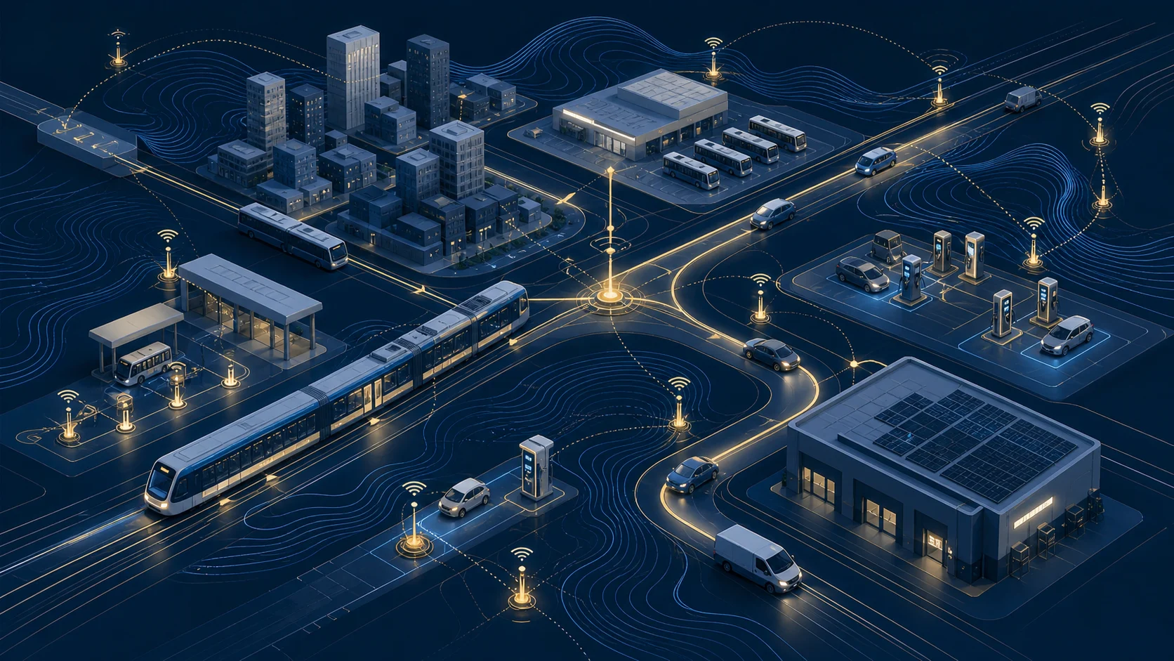 A metropolitan network connecting public transport, electric vehicles, IoT telemetry and charging points